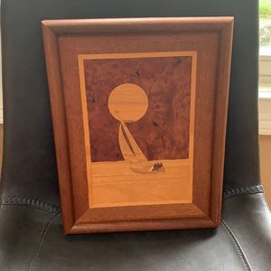 Marquetry Sailing Picture. Inlaid Woods